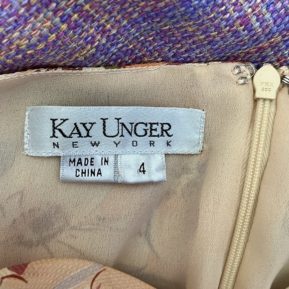 Kay Unger Vintage Silk Floral Tweed Pinup Dress - Picture 14 of 16